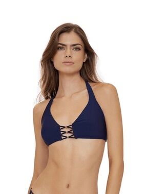 NWT PQ Swim Navy Tides Braided Halter Bikini Top